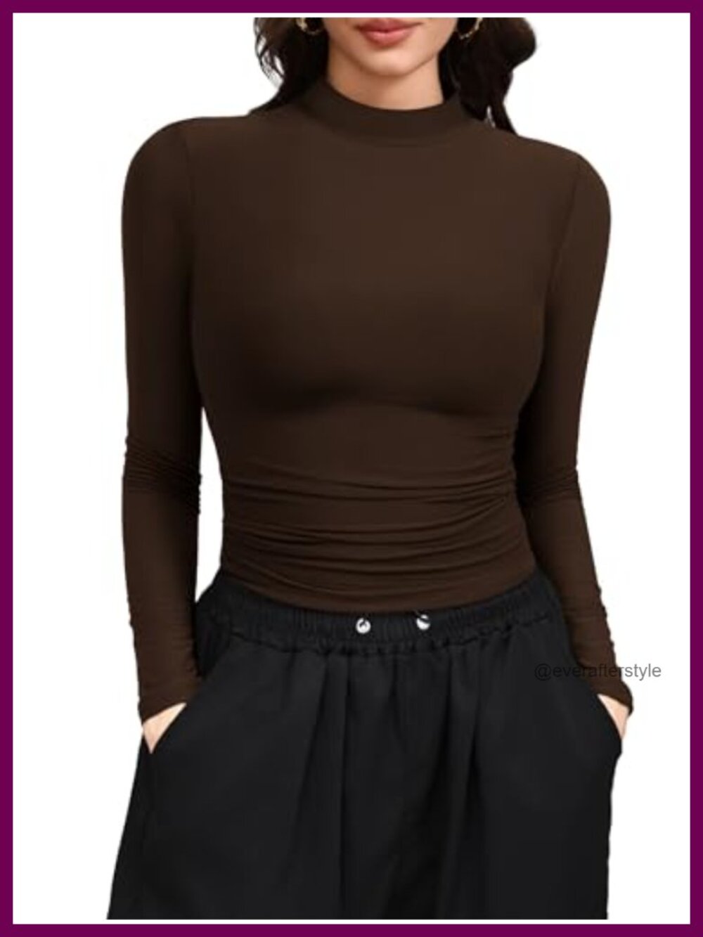 Mock Neck Long Sleeve Top Double Lined Slim Fit Crop T-Shirt